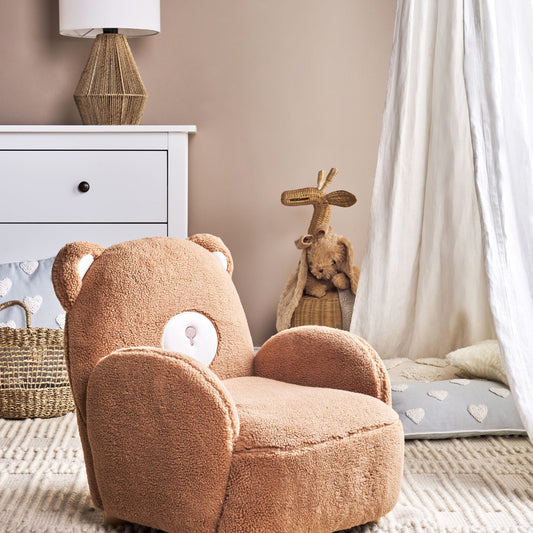 Kids Bear Chair With Faux Fur Armrests Brown