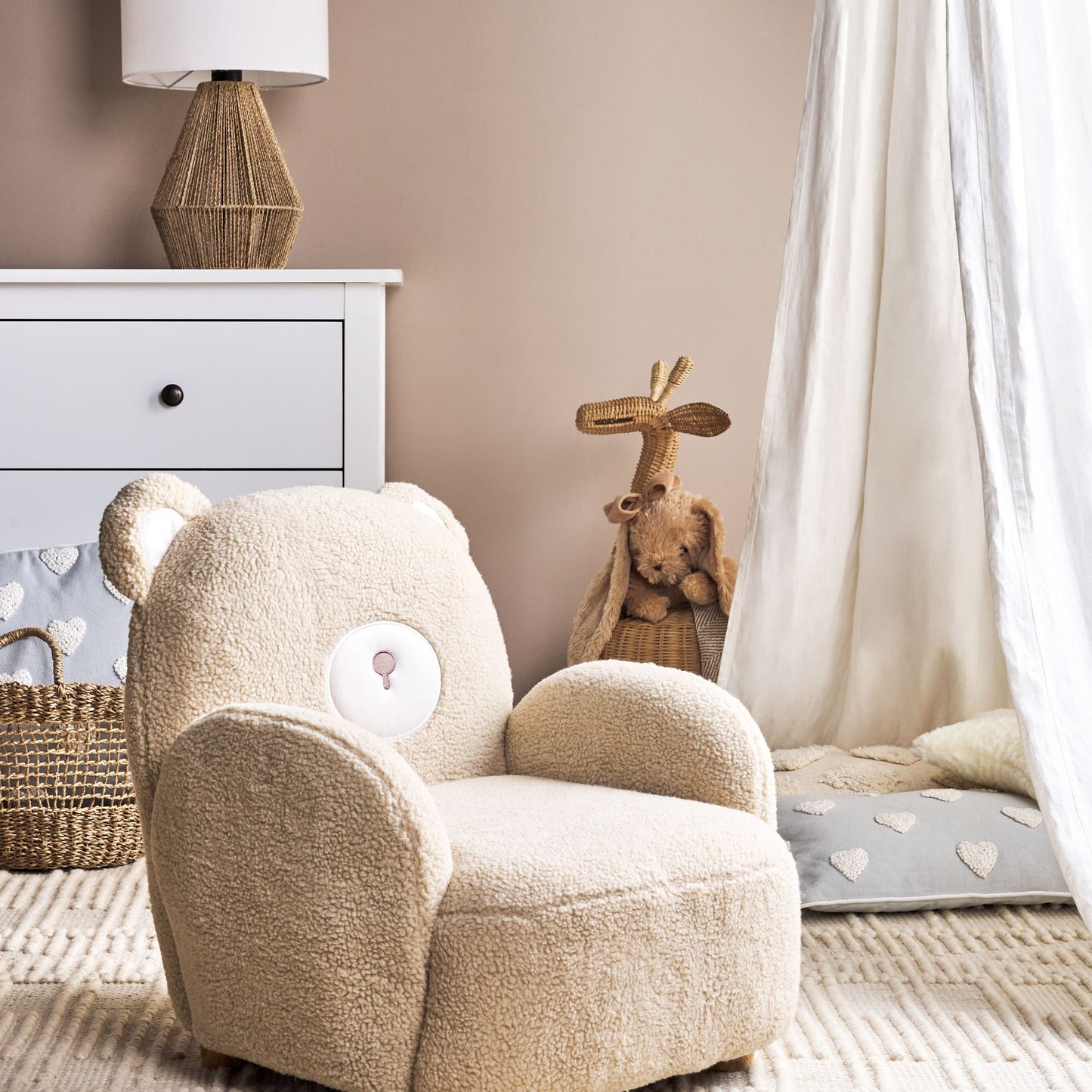 Bear Chair Beige Faux Fur Armchair for Kids Nursery Modern Bear Shape Seat with Armrests