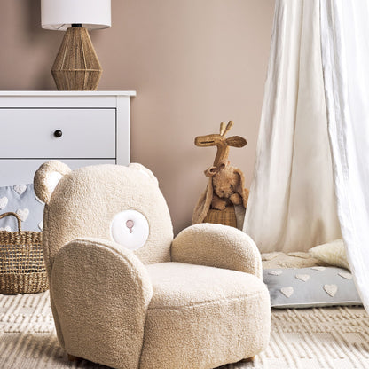 Bear Chair Beige Faux Fur Armchair for Kids Nursery Modern Bear Shape Seat with Armrests