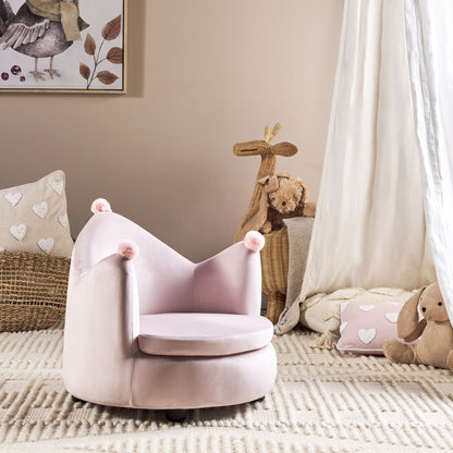 Crown Shaped Velvet Armchair For Kids Pastel Pink