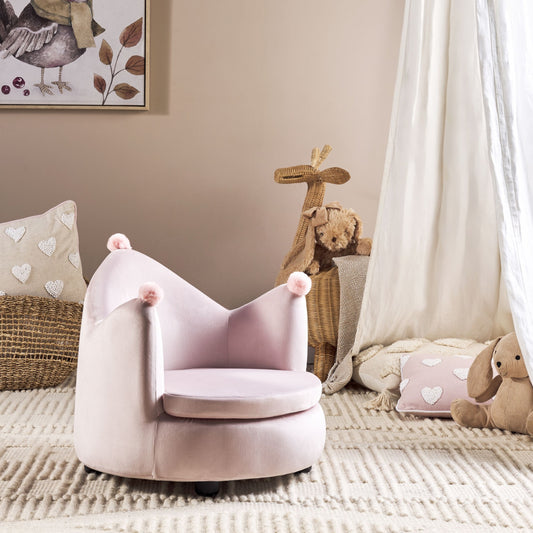 Crown Shaped Velvet Armchair For Kids Pastel Pink