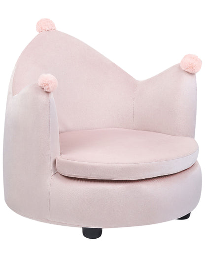 Crown Shaped Velvet Armchair For Kids Pastel Pink