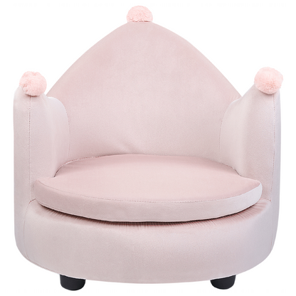 Crown Shaped Velvet Armchair For Kids Pastel Pink