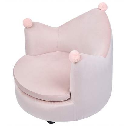 Crown Shaped Velvet Armchair For Kids Pastel Pink