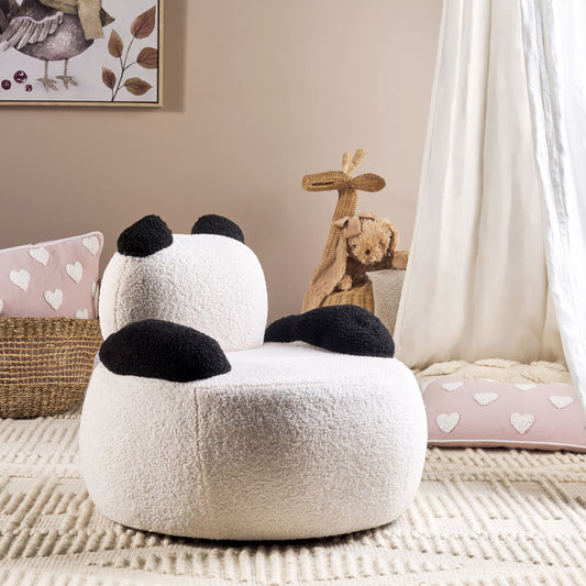 Panda Shape Animal Chair White Black Boucl? With Armrests