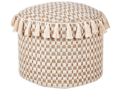 Boho Style Handwoven Pouf Ottoman Natural Light Beige Seagrass Cotton 50cm EPS Filling
