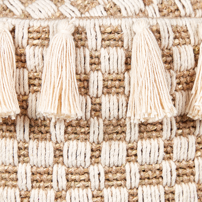 Boho Style Handwoven Pouf Ottoman Natural Light Beige Seagrass Cotton 50cm EPS Filling