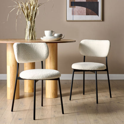Off-White Boucle Dining Chairs Set Of 2 Armless Metal Legs