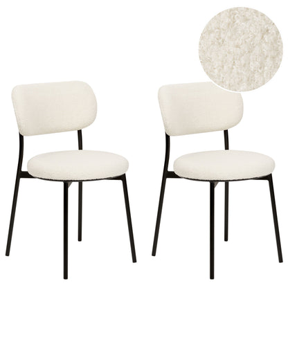 Off-White Boucle Dining Chairs Set Of 2 Armless Metal Legs