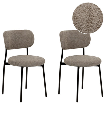 Beige Taupe Boucle Dining Chairs Armless Metal Legs 2 Pack