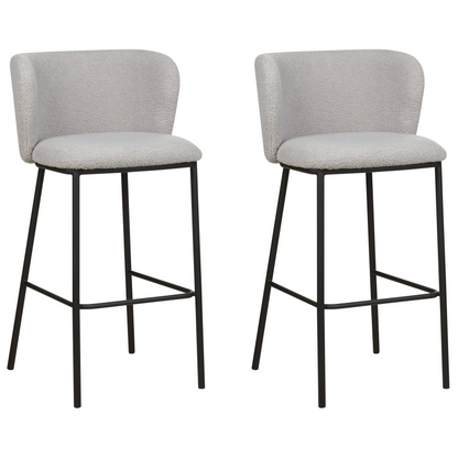 Set 2 Grey Boucle Bar Chairs with Black Metal Legs Armless Curved Backrest Modern Dining