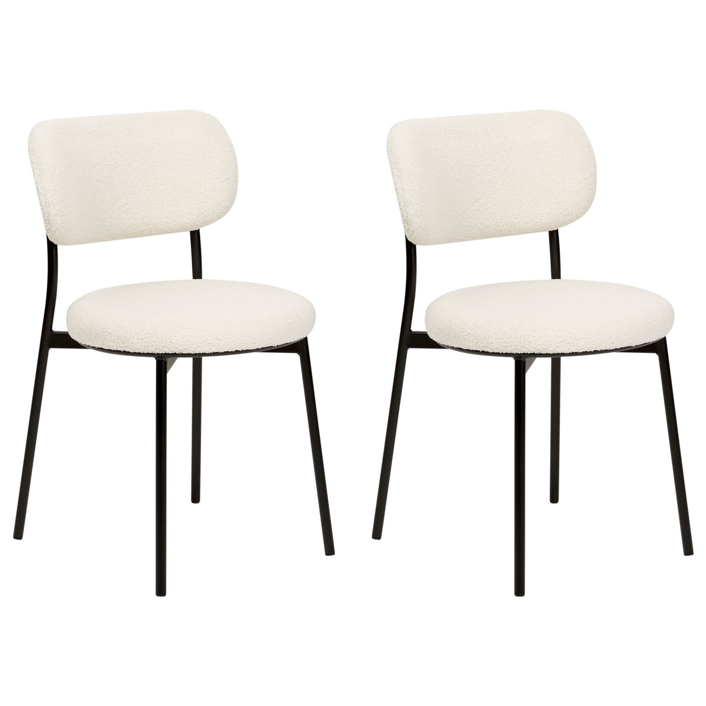Off-White Boucle Dining Chairs Set Of 2 Armless Metal Legs