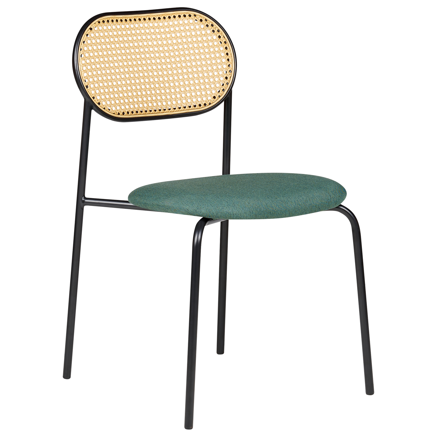 Set of 2 Dining Chairs Black Metal Frame Green Fabric Seat Viennese Braid Backrest Retro Seating