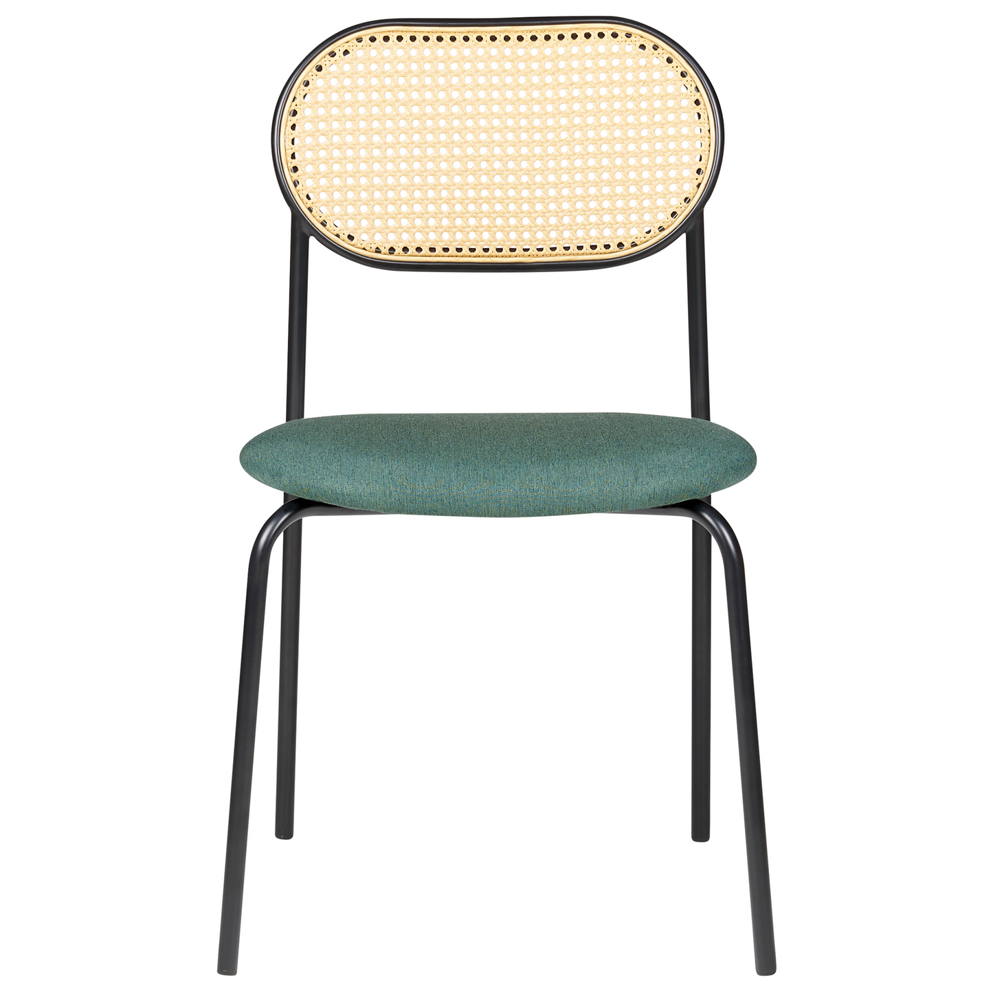 Set of 2 Dining Chairs Black Metal Frame Green Fabric Seat Viennese Braid Backrest Retro Seating