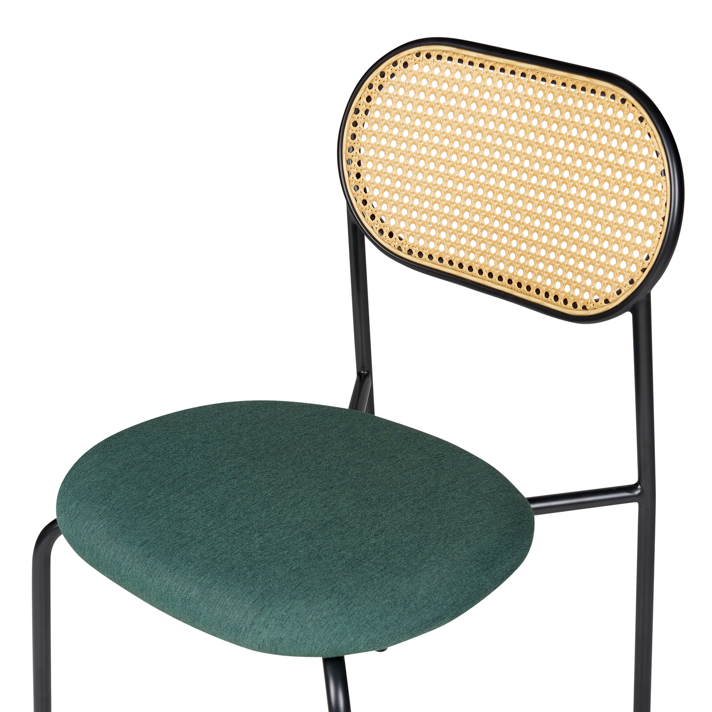 Set of 2 Dining Chairs Black Metal Frame Green Fabric Seat Viennese Braid Backrest Retro Seating