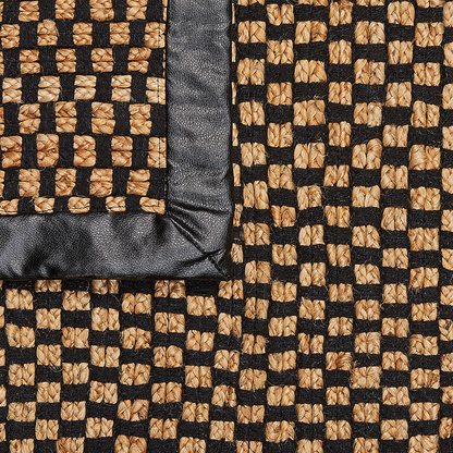 Home Handwoven Area Rug Black Beige Jute Leather 140 x 200