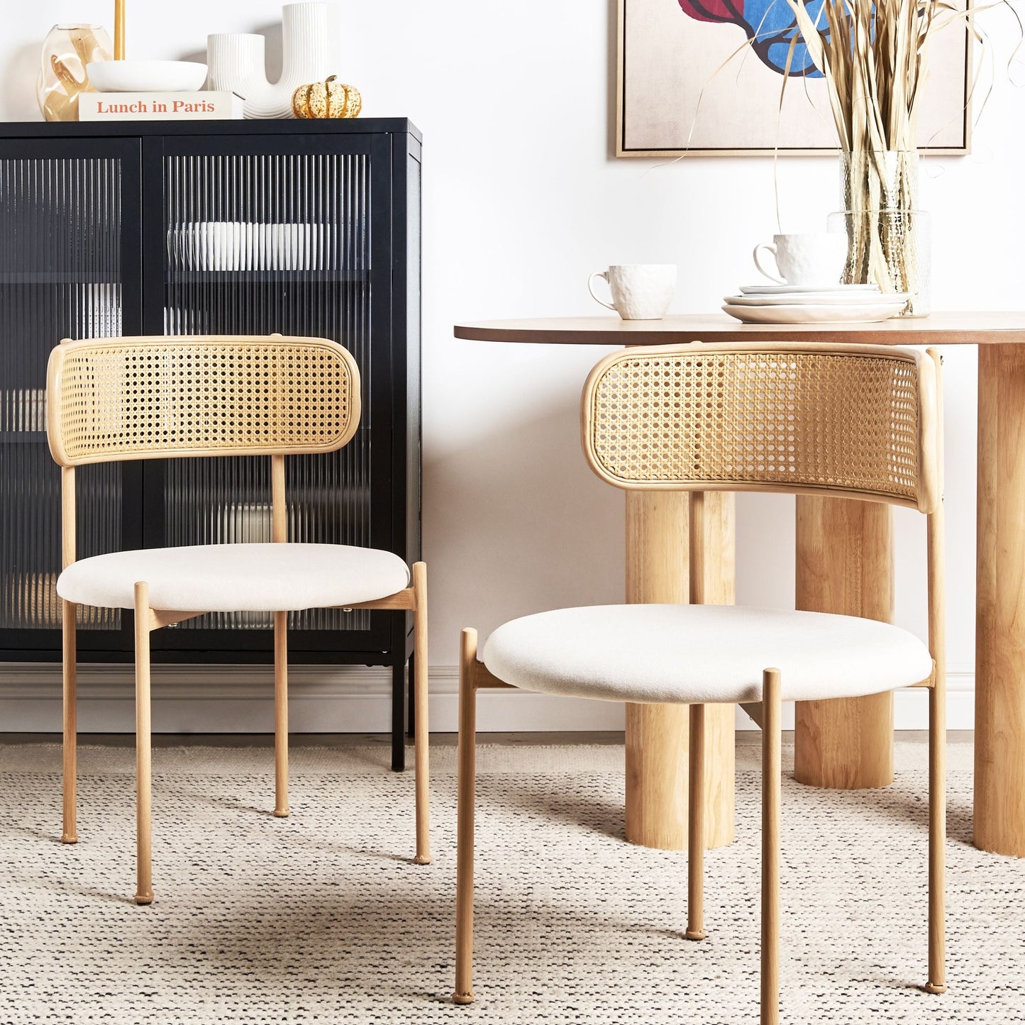 Velora Set Of 2 Accent Dining Chairs Beige Fabric Seats Metal Frame