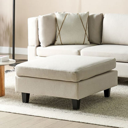 Element Ottoman Footstool Light Beige Polyester Upholstered Square Minimalist Modern Modular