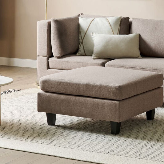 Element Ottoman Footstool Brown Polyester Upholstered Square Minimalist Modern Modular Sofa Accessory