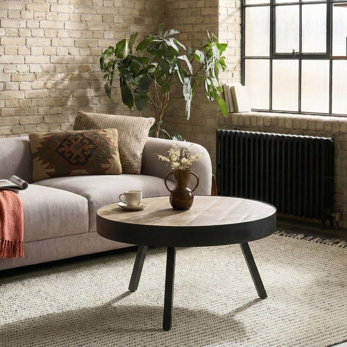 Mango Wood Coffee Table Tripod Base Raised Edge