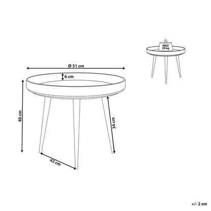 Light Brown Mango Top Coffee Table Tripod Base Raised Edges