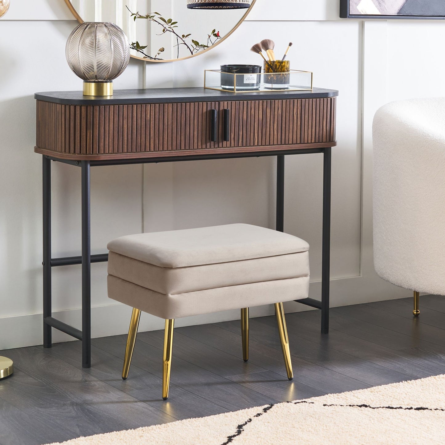 Bedroom Storage Bench Light Beige Velvet Upholstery With Golden Legs Glam Design