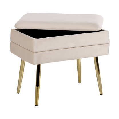 Bedroom Storage Bench Light Beige Velvet Upholstery With Golden Legs Glam Design