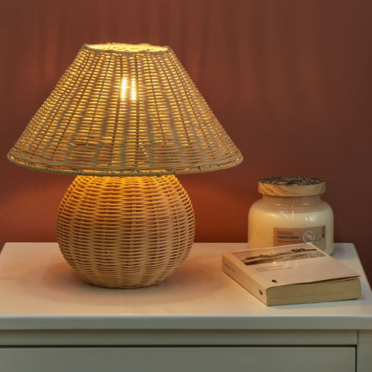 Table Lamp Natural Rattan Boho Bedside Light