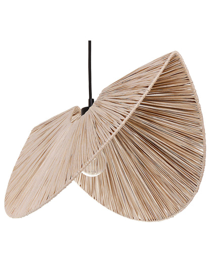 Natural Color Paper Pulp Pendant Lamp With Textured Shade Japandi Style Interiors