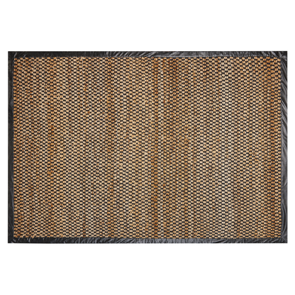 Home Handwoven Area Rug Black Beige Jute Leather 140 x 200