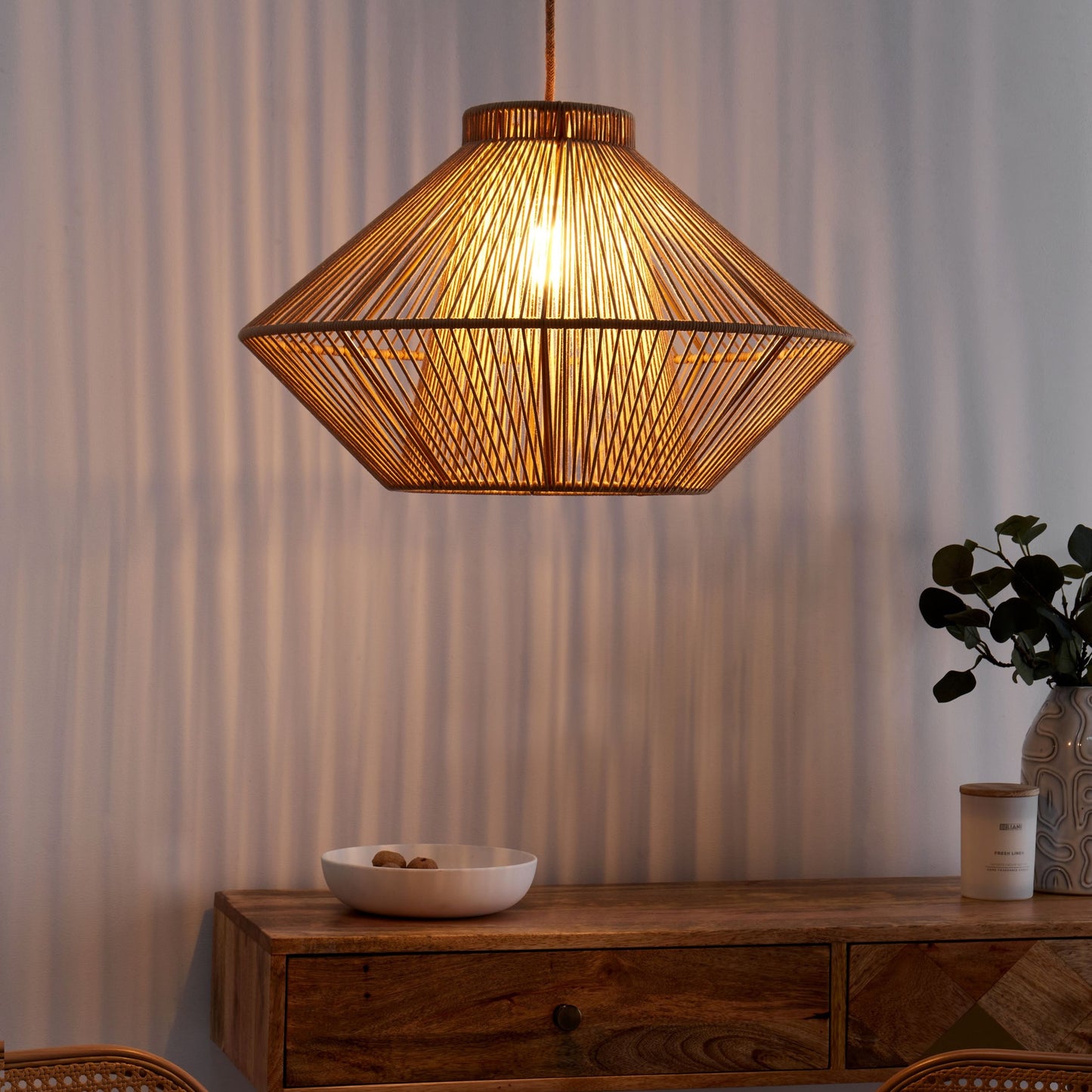 Pendant Lamp Beige Cotton Rope Cage Shade Japandi