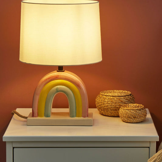 Table Lamp Multicolour Rainbow Ceramic Base Drum Shade