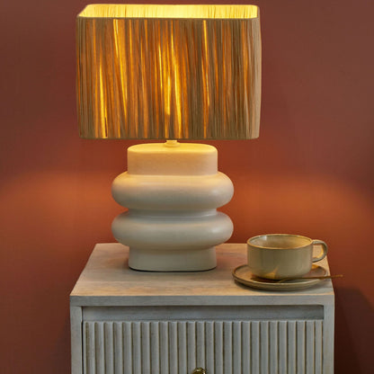 Table Lamp White and Natural Ceramic Paper Pulp Shade Rectangular Minimalist Design