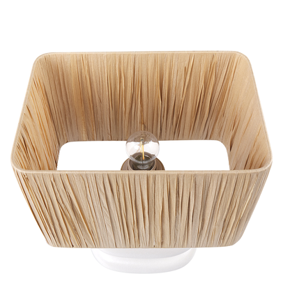 Table Lamp White and Natural Ceramic Paper Pulp Shade Rectangular Minimalist Design