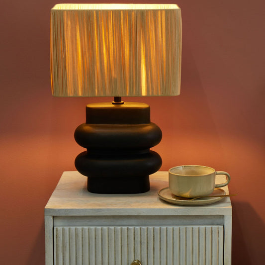 Table Lamp Black And Natural Ceramic Base Rectangular Paper Shade