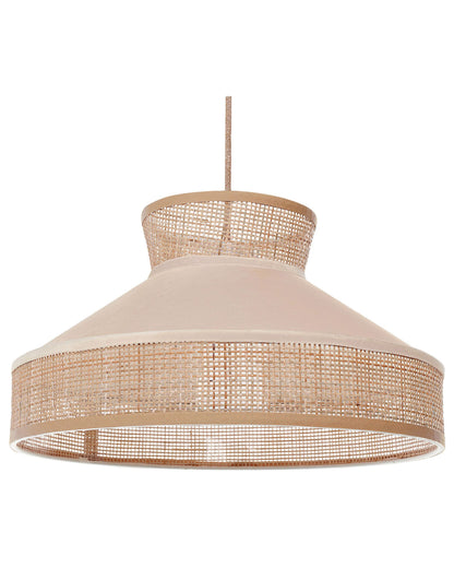 Natural Beige Rattan Velvet Shade Pendant Lamp With Adjustable Cord For Living Room