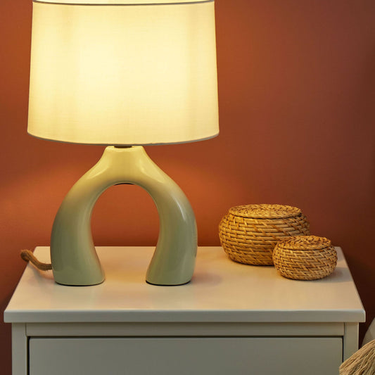 Lys Green Ceramic Drum Table Lamp with Half-Round Base Minimalist