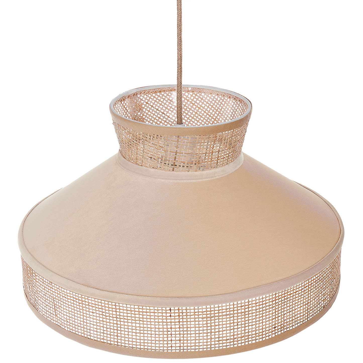 Natural Beige Rattan Velvet Shade Pendant Lamp With Adjustable Cord For Living Room