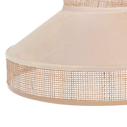 Natural Beige Rattan Velvet Shade Pendant Lamp With Adjustable Cord For Living Room