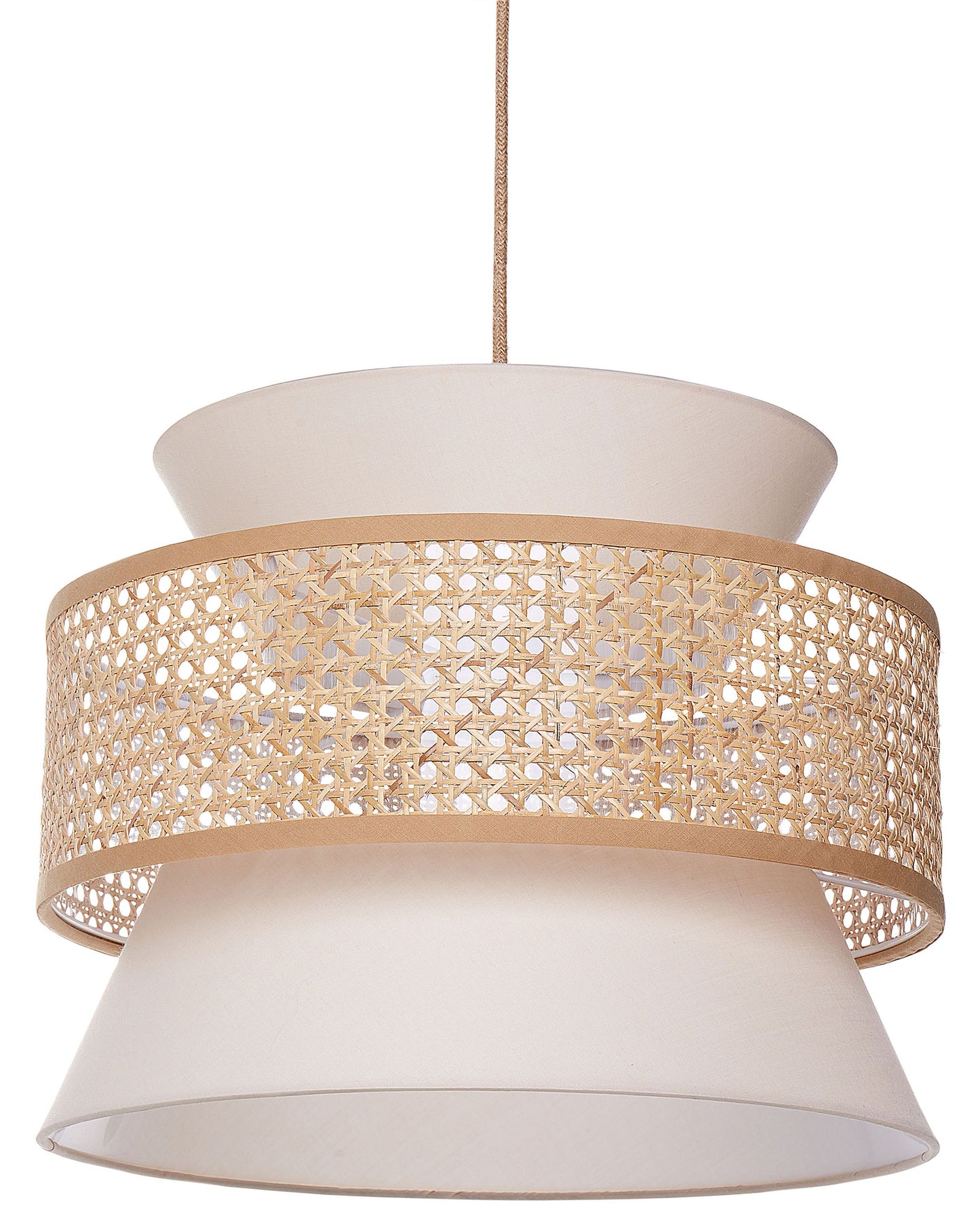 Pendant Lamp Beige Rattan Polyester Shade Boho Light
