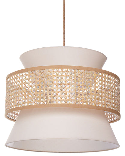 Pendant Lamp Beige Rattan Polyester Shade Boho Light