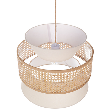 Pendant Lamp Beige Rattan Polyester Shade Boho Light