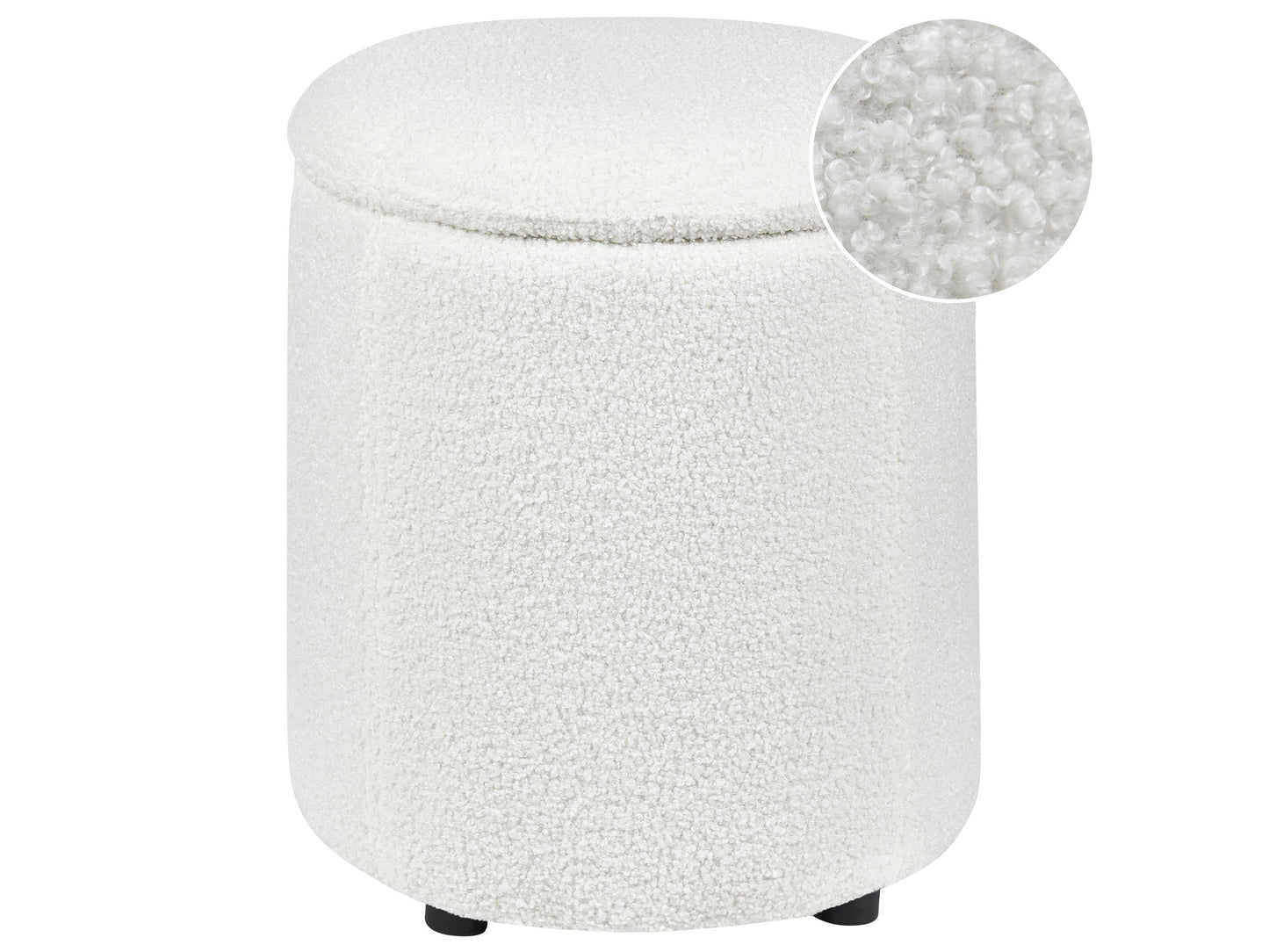 Pouffe Off White Boucle 40 x 38cm With Storage