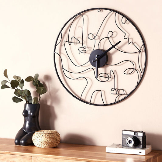 Arcadia Black Iron Wall Clock 50cm Open Face Minimalist Abstract