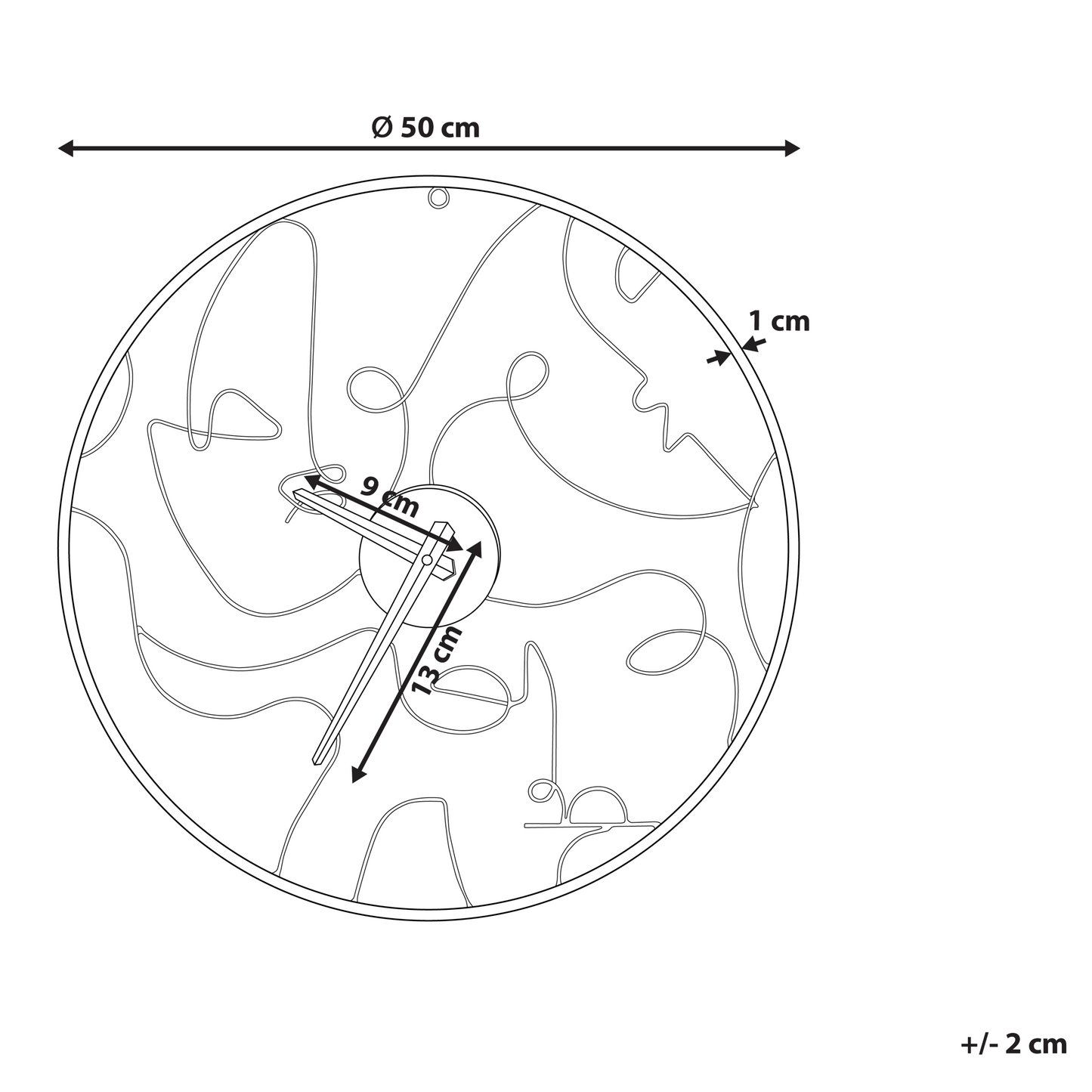 Arcadia Black Iron Wall Clock 50cm Open Face Minimalist Abstract