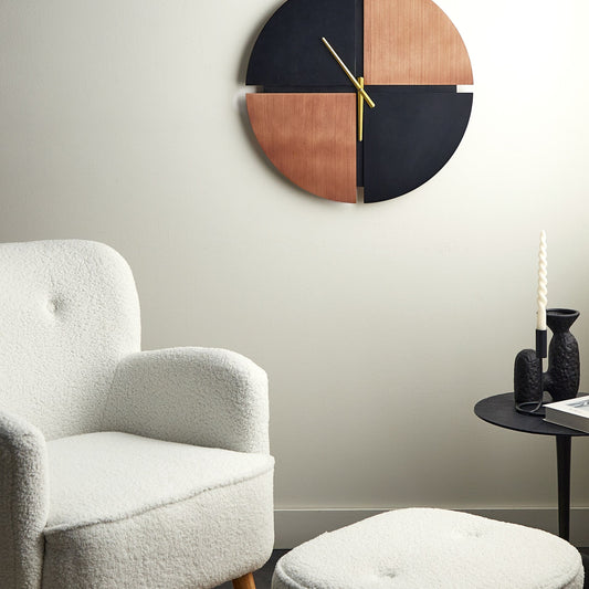 Everwood Wall Clock 60 cm Light Brown And Black MDF Frame Round Classic Painted Finish