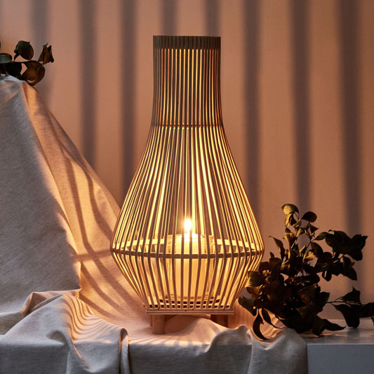 Willow Candle Lantern Floor Lamp 58cm Light Brown Glass Holder Boho