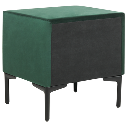 Velvet Nightstand Dark Green 2 Drawer With Black Legs