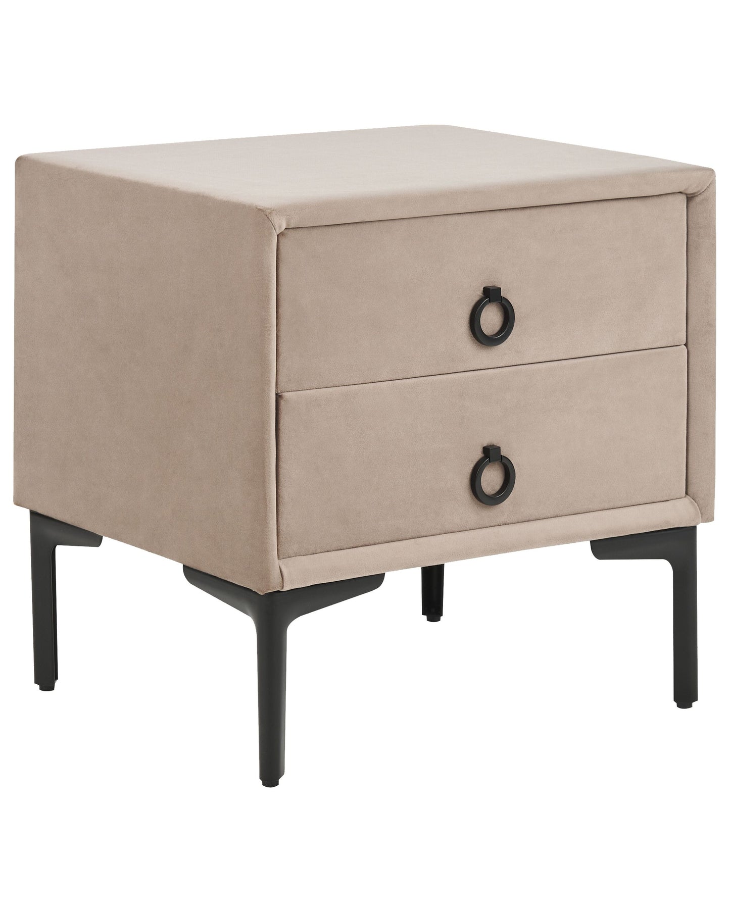 Bedside Table Taupe Velvet With Black Metal Legs 2 Drawers