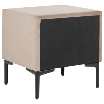 Bedside Table Taupe Velvet With Black Metal Legs 2 Drawers